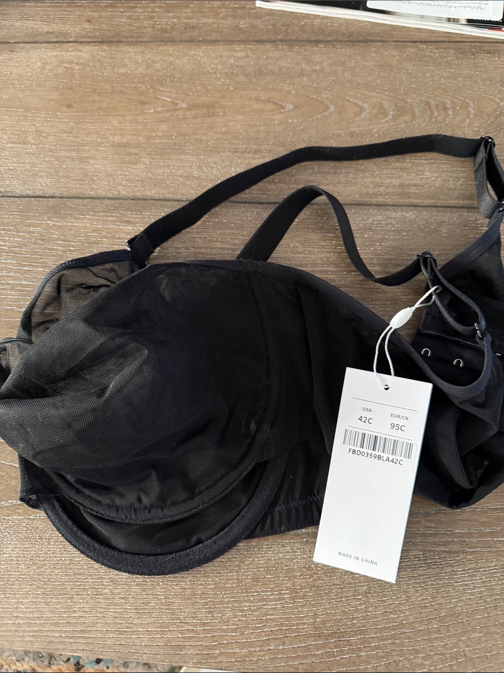 Black Underwire Bra with Sheer Overlay - Women's Intimates